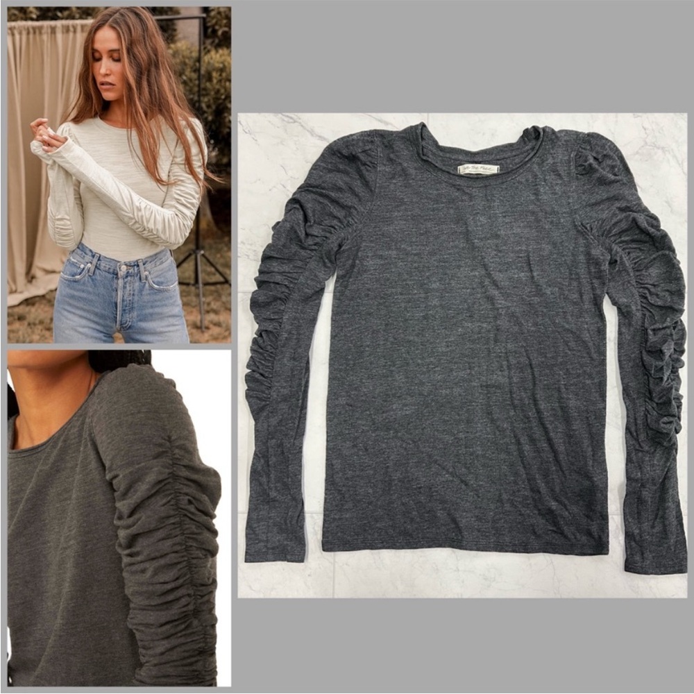 NWOT Free People Natasha Ruched Long Sleeve Gray Size Small